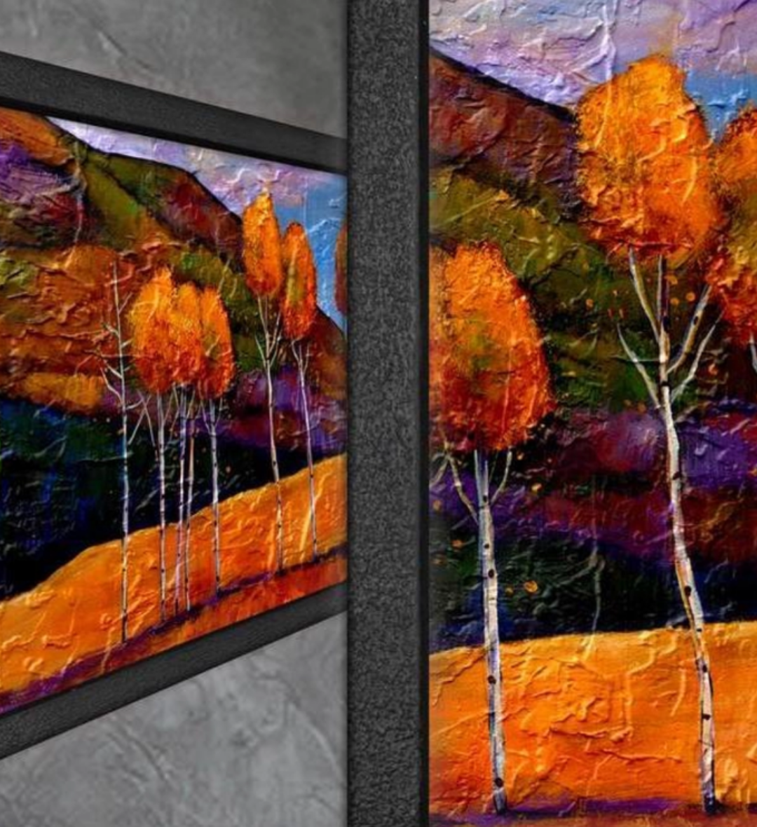 Sonbahar Manzara Kabartmalı Dokulu Tablo – Siyah Ahşap Çerçeveli 123x67 cm